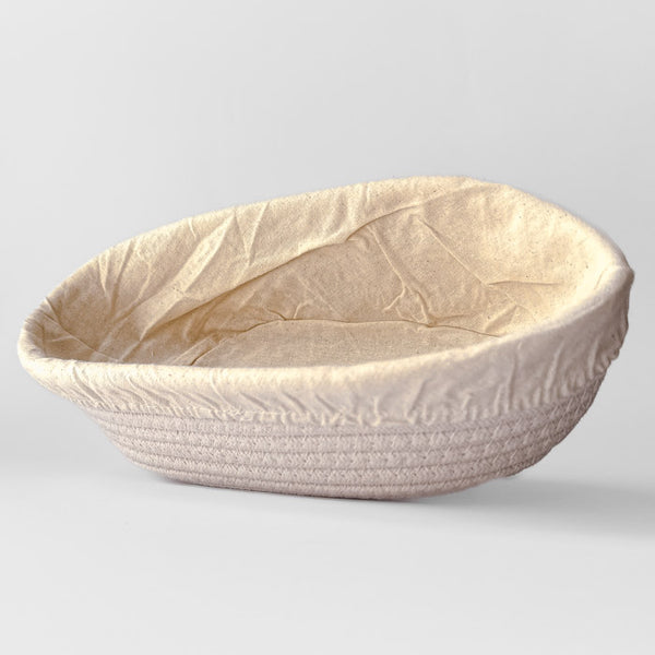 Ošatka z bavlneného pleteného povrazu – oválna, 26 cm, s látkovou plachetkou (750–900 g cesta)