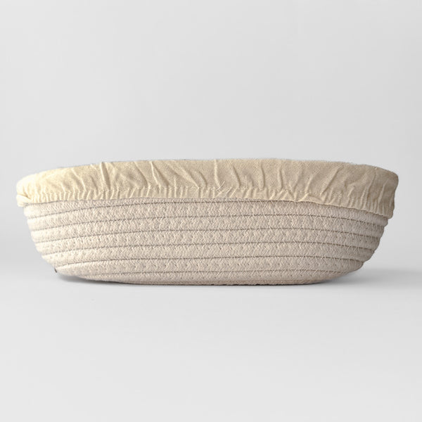 Ošatka z bavlneného pleteného povrazu – oválna, 26 cm, s látkovou plachetkou (750–900 g cesta)
