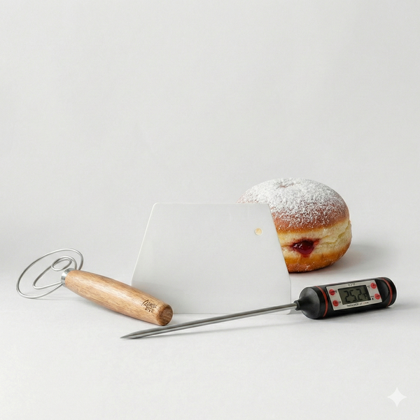 Sada pomůcek na koblihová těsta s dánskou metlou, teploměrem a stěrkou Mari Peče.